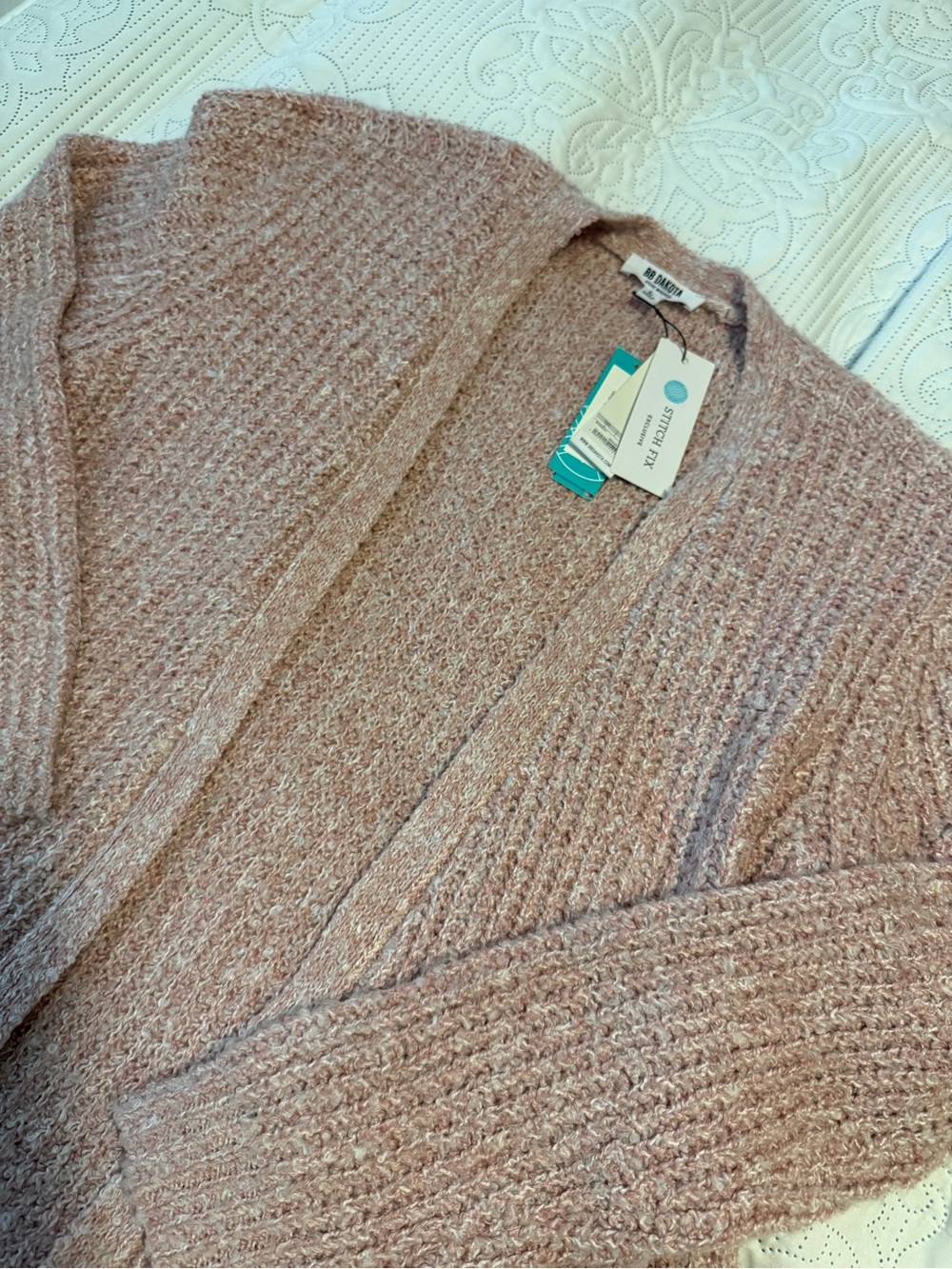 BB Dakota Women’s Boutique Coffee Date pink marled knit cardigan Size Large NWT